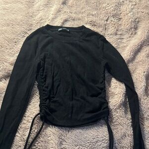 Zara Black Ruched Long Sleeve Blouse